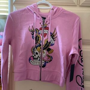 Pink Ed Hardy Cropped zip up / Size Medium / fits more like a small.